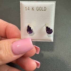 14K Gold Purple Teardrop Earrings